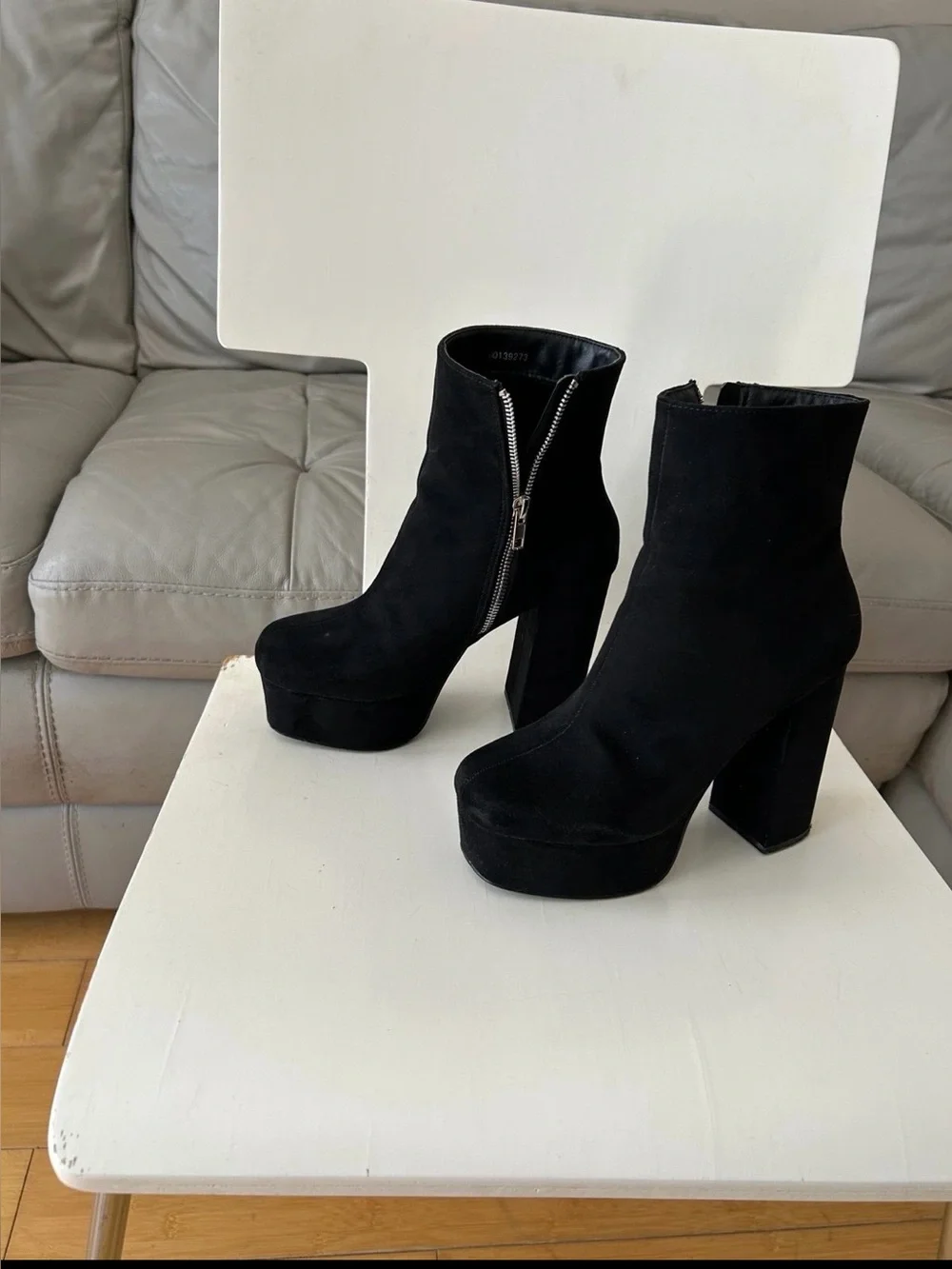 Black suede platform ankle boots